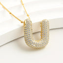 Sparkling Bubble Initial Necklace, Cubic Zirconia Letter Pendant, 18K Gold Plated