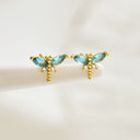 Dragonfly Earrings for Women, Cubic Zirconia, Gold, 316 Steel Posts