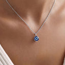 Evil Eye Necklace, Blue Evil Eye Pendant, Silver Tone, Protection Necklace