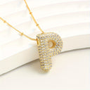 Sparkling Bubble Initial Necklace, Cubic Zirconia Letter Pendant, 18K Gold Plated