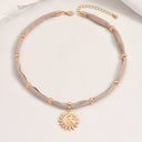 Sun Pendant Bead Necklace, 14K Gold Plated Boho Necklace for Women