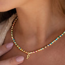 Initial Bead Necklace A to Z, Rainbow Letter Necklace with Stainless Steel Charm