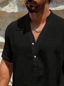 Burleigh Men's Mandarin Collar Half-Button Summer Shirt, view 31