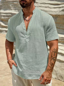 Burleigh Men's Mandarin Collar Half-Button Summer Shirt, view 5
