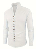 Broome Men's Mandarin Collar Cotton Linen Long Sleeve Shirt, view 25