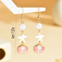 Starfish and Shell Earrings, Boho Beach Earrings, Multicolour, Pink or Blue