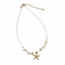 Starfish Seed Bead Necklace, White Boho Beach Necklace for Women