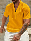 Burleigh Men's Mandarin Collar Half-Button Summer Shirt, view 13