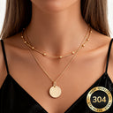 Layered Coin Necklace, 304 Stainless Steel, Gold or Silver for Women
