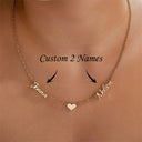 Couple Name Necklace, Two Custom Names with Heart Charm, 18K Gold Plated Stainless Steel