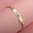 Engraved Name Bar Bracelet, Cuban Link Chain, 18K Gold Plated Stainless Steel, Gold or Silver