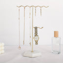 Jewellery Stand with Marble Base, Wave Top Necklace and Bracelet Holder, White, Gold or Black