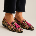 Wendy animal print slippers with pink tassels, view 2