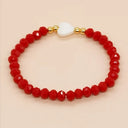 Red Bead Bracelet for Women, Glass Bead Bracelet with Heart Charm