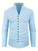 Broome Men's Mandarin Collar Cotton Linen Long Sleeve Shirt, view 36