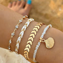Shell Bracelet Set of 4, Beach Bracelets for Women, Gold or Blue