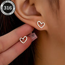 Gold Heart Stud Earrings, 316 Stainless Steel, Hypoallergenic, Tarnish Resistant