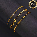 Bracelet Set of 3 for Women, 304L Stainless Steel, 18K Gold Plated or Silver