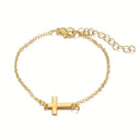 Sideways Cross Bracelet for Women, Adjustable Boho Chain Bracelet