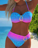 Adelina halter neck bikini set in gradient leopard print
