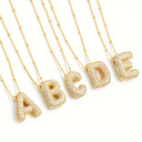 Sparkling Bubble Initial Necklace, Cubic Zirconia Letter Pendant, 18K Gold Plated
