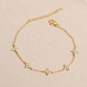 Gold Clover Anklet with Cubic Zirconia, Four Leaf Clover Ankle Bracelet 17 cm | Marliva