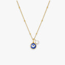 Thea Blue Evil Eye Necklace with Freshwater Pearl, view 3