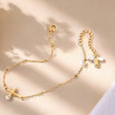 Gold Anklet with Cross Charm, Double Layer Cross Ankle Bracelet 22 cm for Women | Marliva
