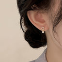 Pearl Stud Earrings for Women, Faux Pearl Double Ring Studs, Gold