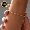 Rope Chain Bracelet for Women, 304 Stainless Steel, 18K Gold Plated