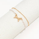 Gold Pearl Anklet with Bow Charm, Double Layer Ankle Bracelet 21 cm for Women | Marliva