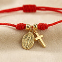 Red String Cross Bracelet, Braided Cord with 18K Gold Plated Cross Charm