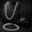 Keegan Men's Cuban Chain Necklace, Bracelet and Ring Set, view 7