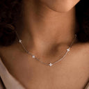 Flower Link Chain Necklace, Stainless Steel, 18K Gold Plated or Silver, Zirconia