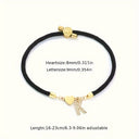 Initial Bracelet A to Z for Women, Black Cord with Gold Letter and Heart Charm