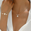 Cubic Zirconia Necklace and Bracelet Set, Gold Pendant Jewellery Set for Women
