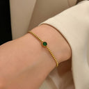 Green Stone Bracelet for Women, 18K Gold Plated Stainless Steel