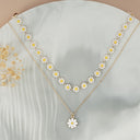 Daisy Flower Layered Necklace Set of 2, Gold Choker and Pendant for Women