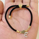 Initial Bracelet A to Z for Women, Black Cord with Gold Letter and Heart Charm