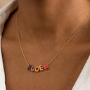 Custom Name Necklace, Colourful Bubble Letters on Gold Snake Chain, Stainless Steel