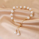 Pearl Bracelet for Women, Adjustable Faux Pearl Chain Bracelet, Gold