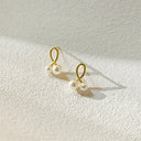 Cross Stud Earrings for Women, Small Faux Pearl Cross, 14K Gold Plated