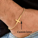 Engraved Cross Bracelet for Men, Custom Sideways Cross, 304 Stainless Steel, Gold Tone