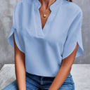 Halle short sleeve batwing blouse with deep V-neckline, view 9