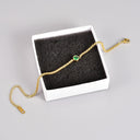 Green Stone Bracelet for Women, 18K Gold Plated Stainless Steel