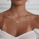 Long Y Necklace for Women, Cubic Zirconia Lariat Pendant, Gold or Silver
