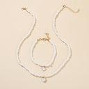 White Bead Heart Necklace and Bracelet Set, Beach Jewellery Set for Women