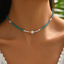 Seed Bead Choker Necklace, Hand Woven Boho Choker, Black, Blue or Green