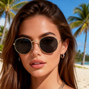 Ravello round tinted fashion glasses with a gold metal frame, view 4