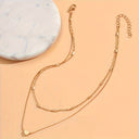 Heart Layered Necklace for Women, Double Layer Gold Collarbone Chain
